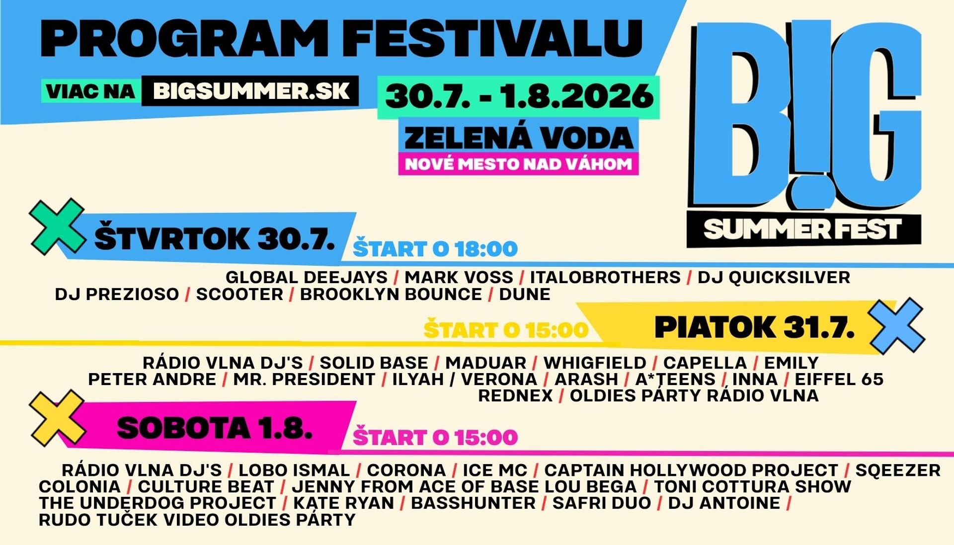 big summer fest 2026 nove mesto nad vahom zelena voda program